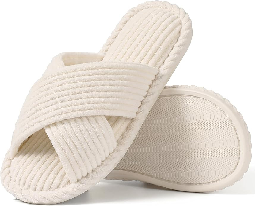 Evshine House Slippers for Women Memory Foam Bedroom Slippers Corduroy Open Toe Slides Shoes Indo... | Amazon (US)