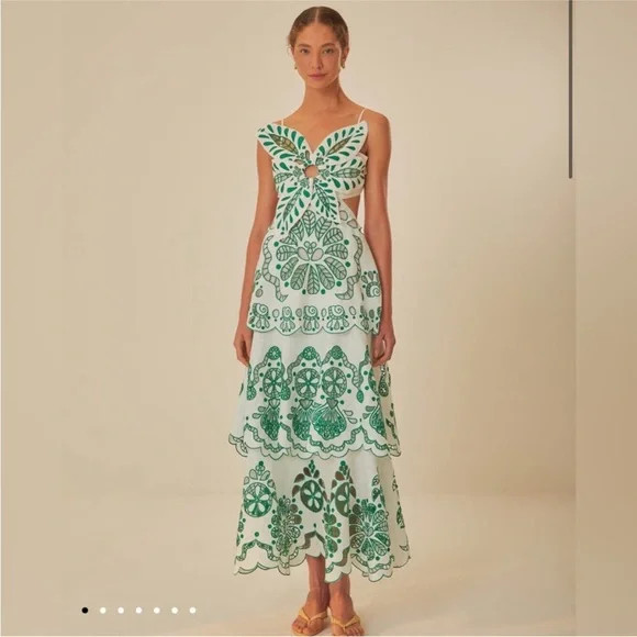 FARM Rio White and Green Richelieu Dress | Poshmark