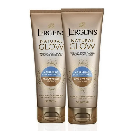 Jergens Natural Glow +Firming Self Tanner Body Lotion Medium to Deep Skin Tone Sunless Tanning Moisturizer with Collagen and Elastin Helps to Visibly Reduce Cellulite 7.5 Oz Pack of 2 | Walmart (US)