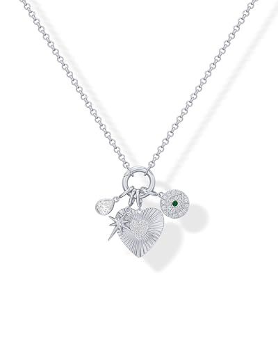PAVOI Rhodium Plated Cluster Toggle Pendant Heart Charm Necklace for Women - Chain Heart, Star, Gemstone Evil Eye, Teardrop Cubic Zirconia Pendant Gold Charms Necklaces | Amazon (US)