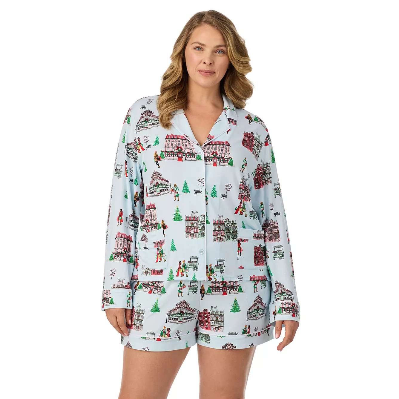 Plus Size Beauty Sleep Social Long Sleeve Pajama Top & Pajama Shorts Set | Kohl's