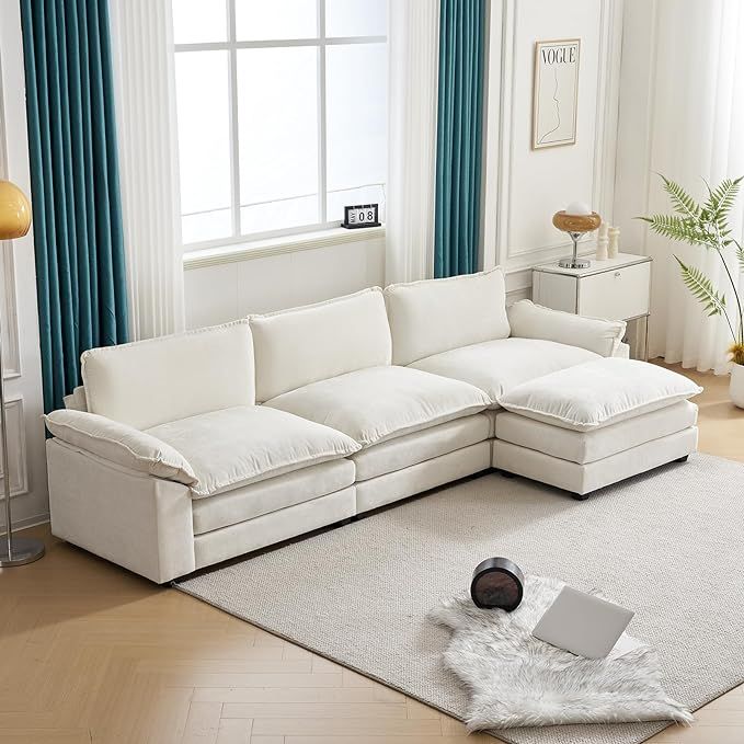 Karl home Sectional Sofa Modern Deep 3-Seat Sofa Couch with Ottoman, Chenille Sofa Sleeper Comfy ... | Amazon (US)