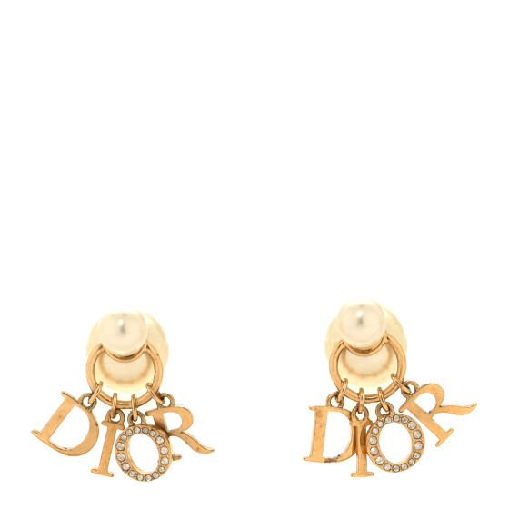 Pearl Crystal Tribal Logo Charms Earrings Gold | FASHIONPHILE (US)