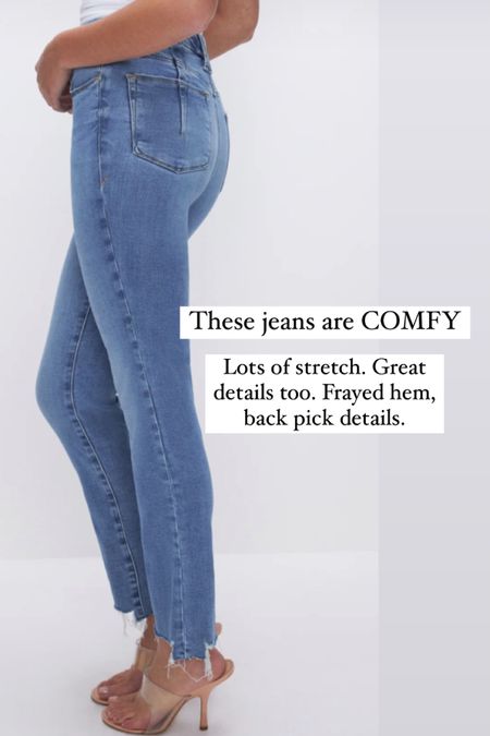 Good American 
Comedy jeans for spring 
Frayed hem 


#LTKshoecrush #LTKstyletip