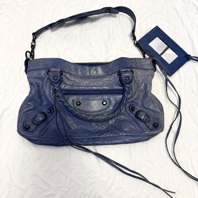 BALENCIAGA The First 2way Handbag Shoulder Bag Blue Leather Strap Mirror Auth | eBay AU
