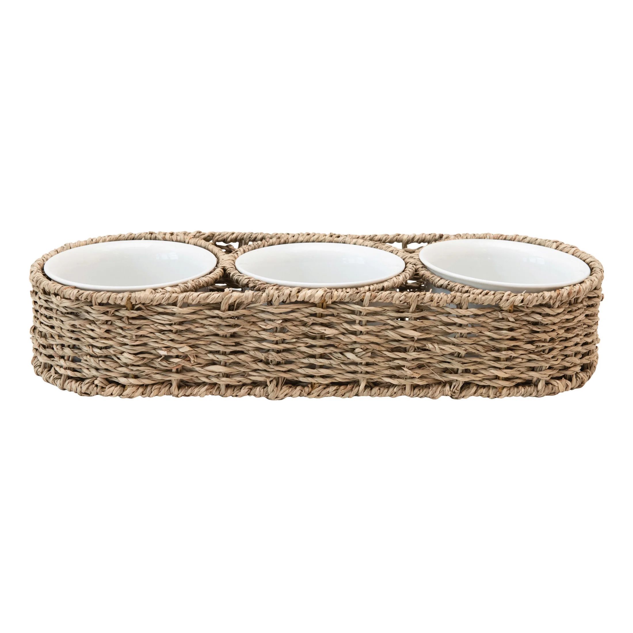 Creative Co-Op Hand-Woven Seagrass Basket with 6 oz. Ceramic Bowls | Walmart (US)