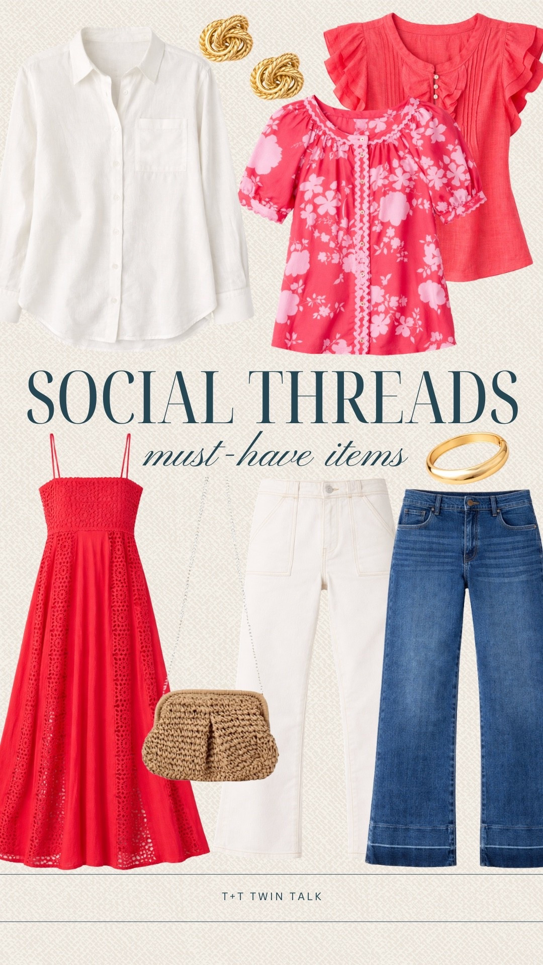 We’re loving these bold reds paired with white and denim from Social Threads. We added gold jewelry and a woven bag for a warm, textured touch. These pieces are perfect for a girls day or a casual night out.

#LTKSeasonal #LTKMidsize #LTKOver40