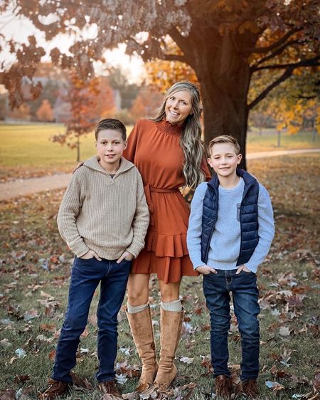 Christmas card photos, family matching outfits, thanksgiving outfit, kids thanksgiving 

Long sleeve dress, ruffle dress, orange dress, thanksgiving dress, tan boots, boys thanksgiving outfit

#LTKfamily #LTKHoliday #LTKSeasonal