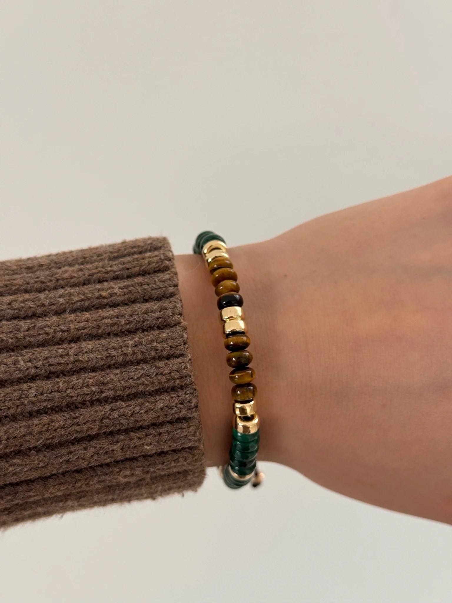 Malachite, Tiger's Eye, 14k Gold Beaded Bracelet | Shylee Rose Jewelry