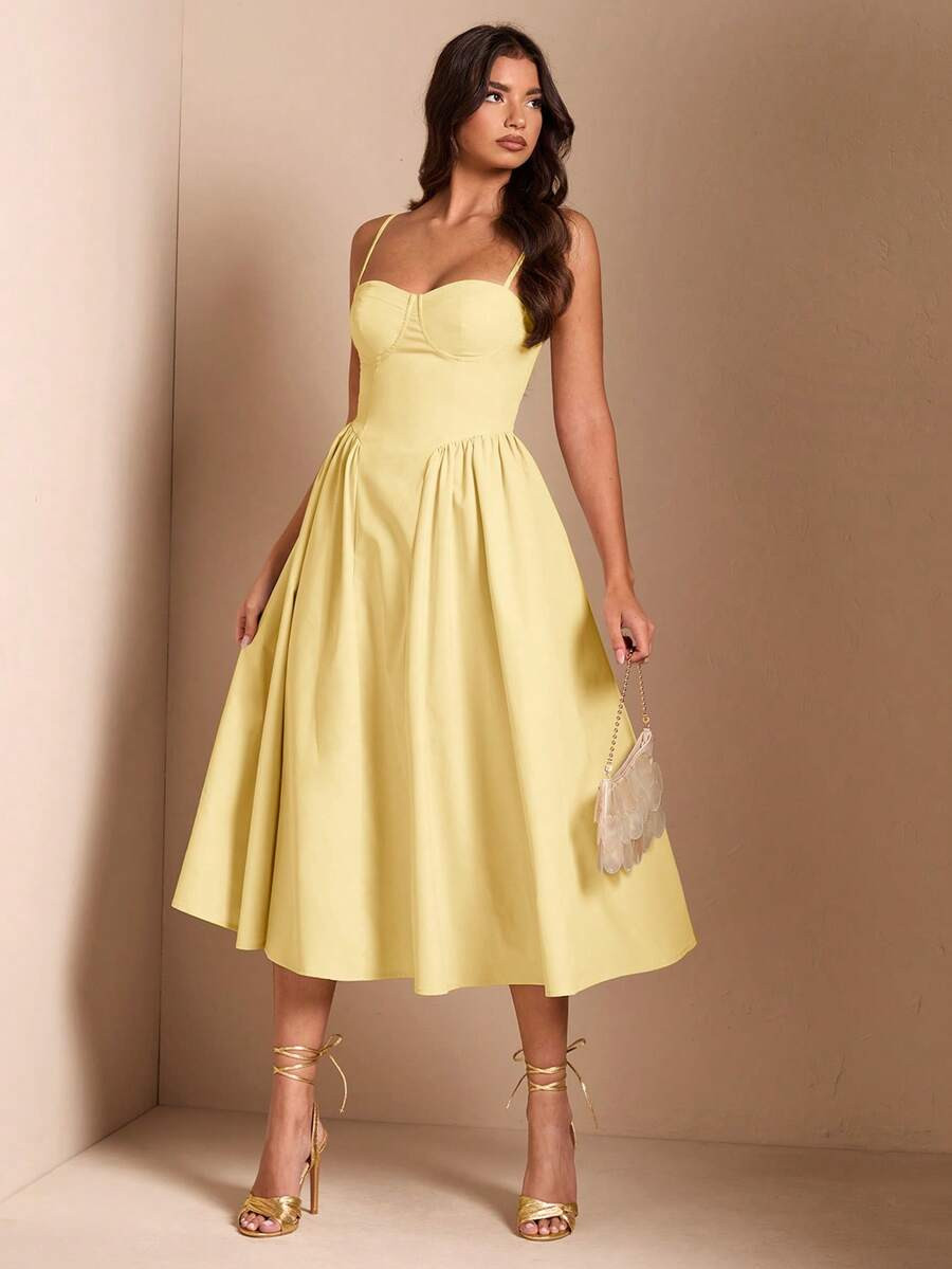 SHEIN BAE Elegant Women's Sleeveless Long Puff Dress, Suitable For Daily Dates, Outings, Nightclu... | SHEIN