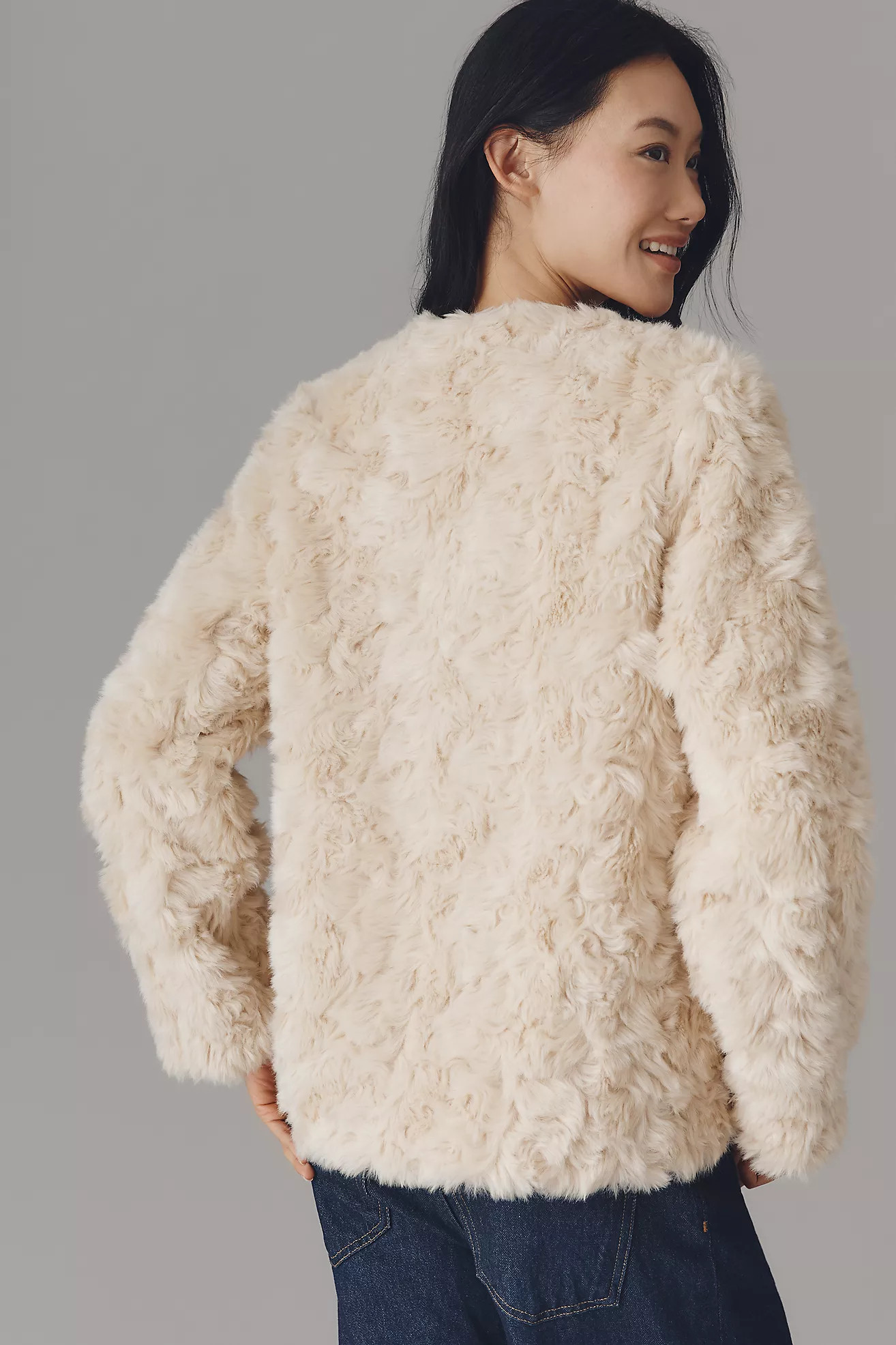 Maeve Faux Fur Collarless Double-Breasted Jacket | Anthropologie (US)