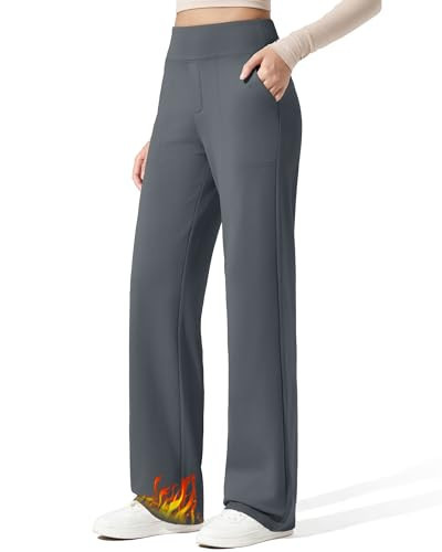 G4Free Wide Leg Pants Fleece Lined Sweatpants with Pockets Lounge Loose Pants (Dark Gray,L,27") | Amazon (US)