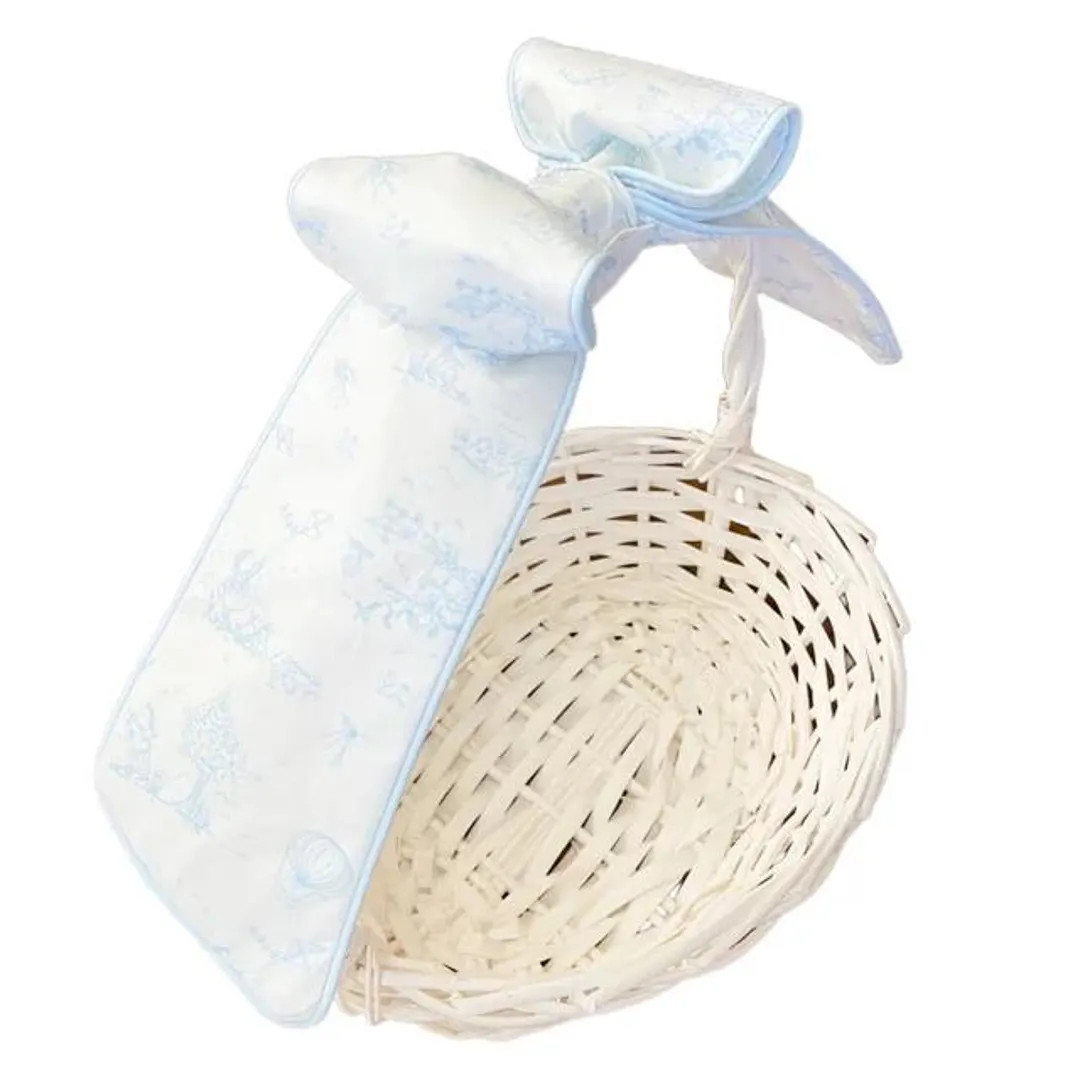 The Original Easter Basket Bow - Blue Toile With Pink Piping - Light Blue - Etsy | Etsy (US)