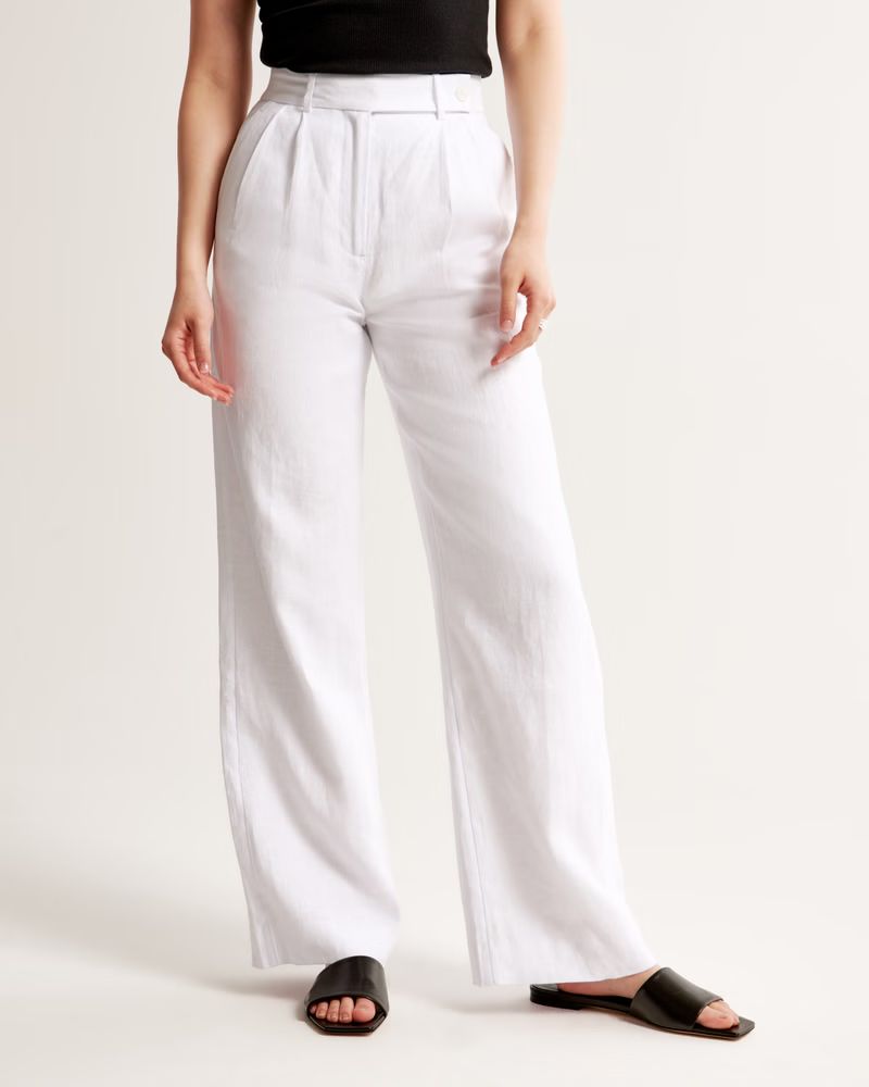 Women's A&F Sloane Tailored Premium Linen Pant | Women's Bottoms | Abercrombie.com | Abercrombie & Fitch (US)