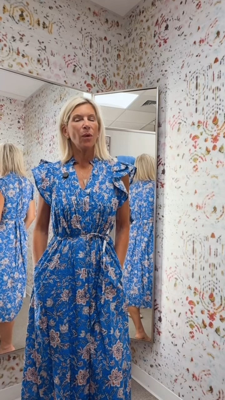 I couldn't believe this dress was only $72. Blue floral midi dress, Nordstrom Anniversary Sale, designer-inspired dress, flattering waist, summer-to-fall outfit, wedding guest dress, vacation style, and everyday elevated fashion. 

 #LTKgrwm #LTKootd