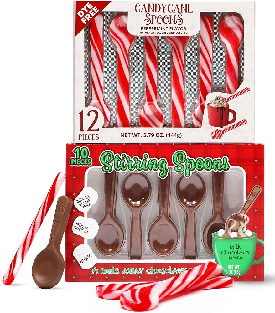 Peppermint Candy Cane & Chocolate Hot Cocoa Spoons Bundle - Individually Wrapped Holiday Stirring... | Amazon (US)