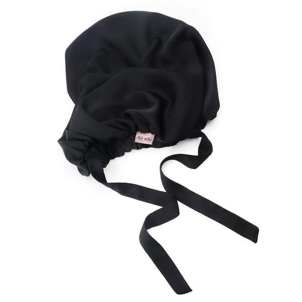 Satin Sleep XL Adjustable Bonnet - Black | Kitsch