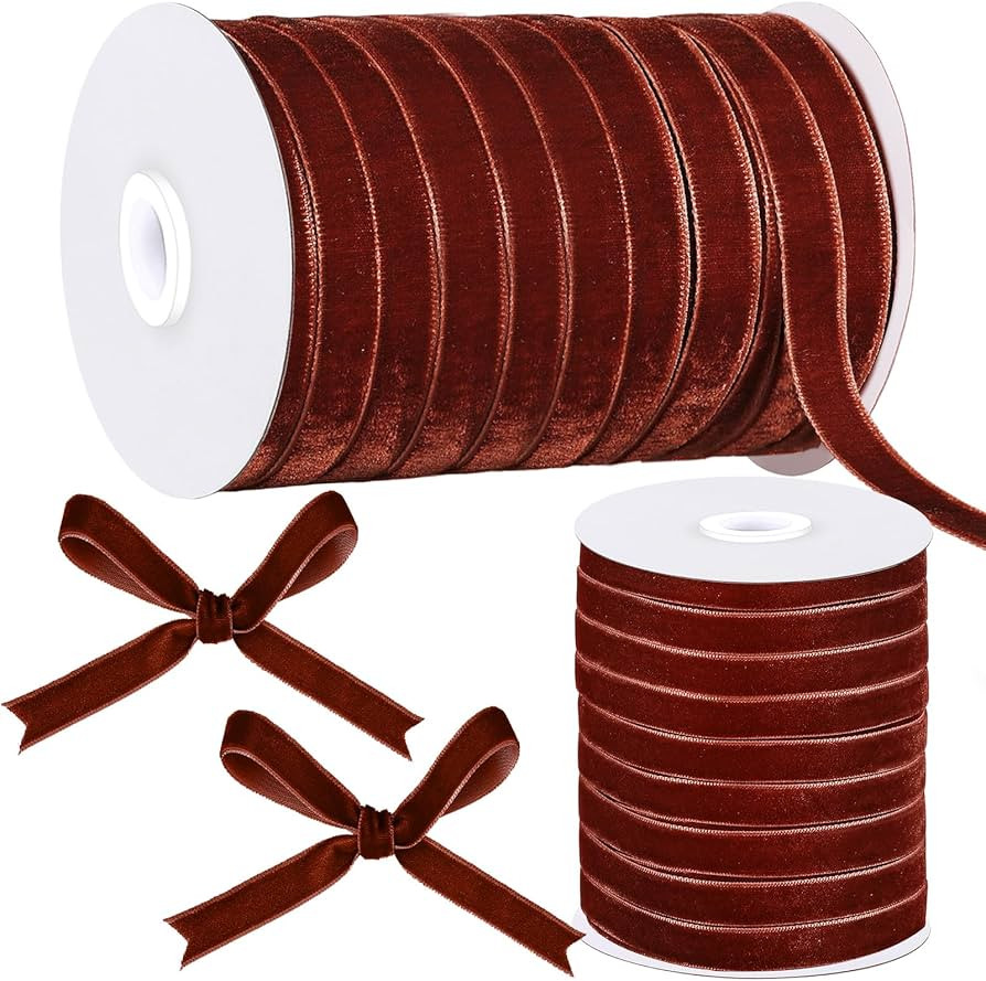 Chuangdi 3/8 Inch, 30 Yard Christmas Rust Red Velvet Ribbon Wide Vintage Velvet Ribbons for Chris... | Amazon (US)