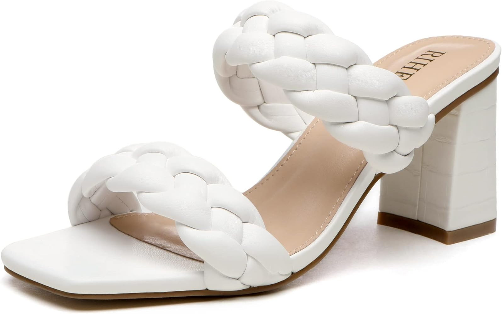 Rihero Women's Braided Heeled Sandals Strappy Square Toe Slip On Chunky Heels | Amazon (US)