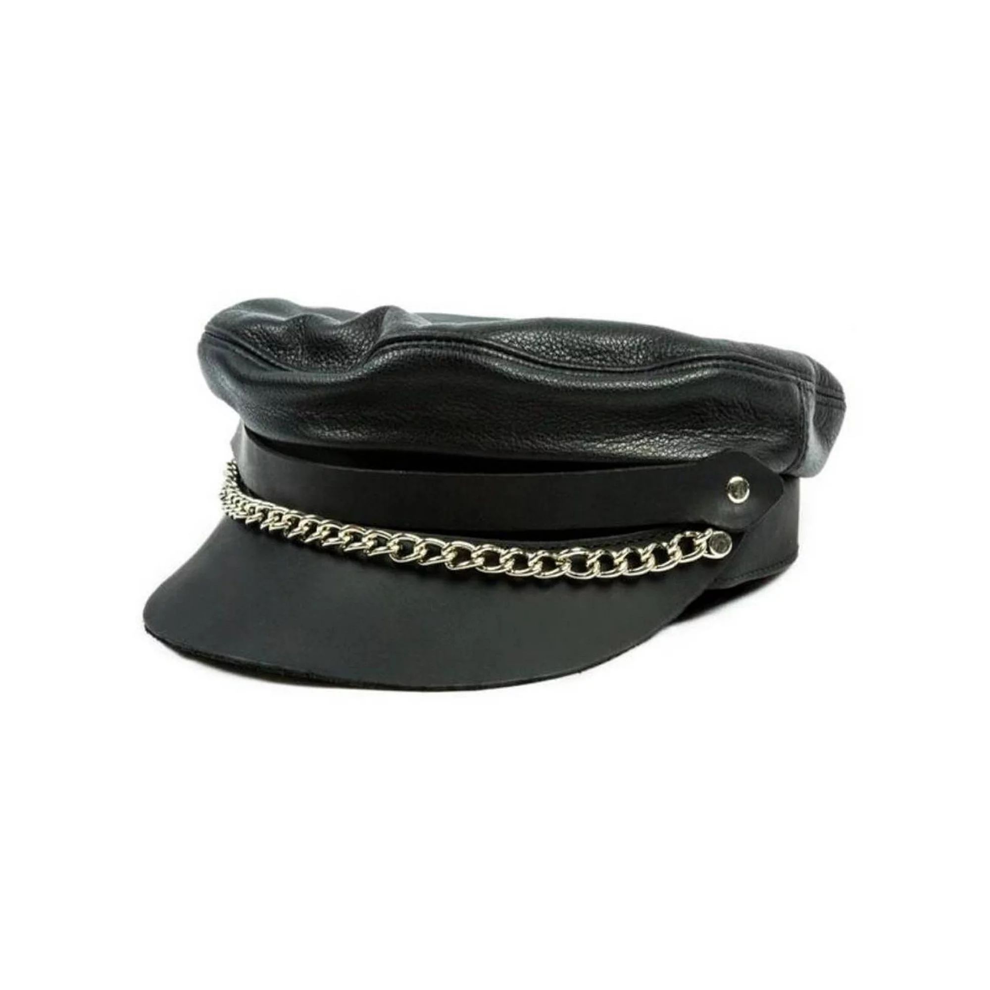 Mascorro Men's Flat Top Genuine Leather Biker Cap with Chain, Black Leather C58 | Walmart (US)