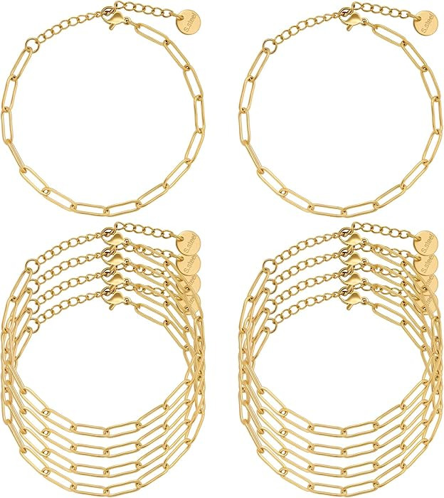UMAOKANG 10PCS 6.5Inch Bracelet Chains Bulk for Jewelry Making Gold Plated Stainless Steel Paperc... | Amazon (US)