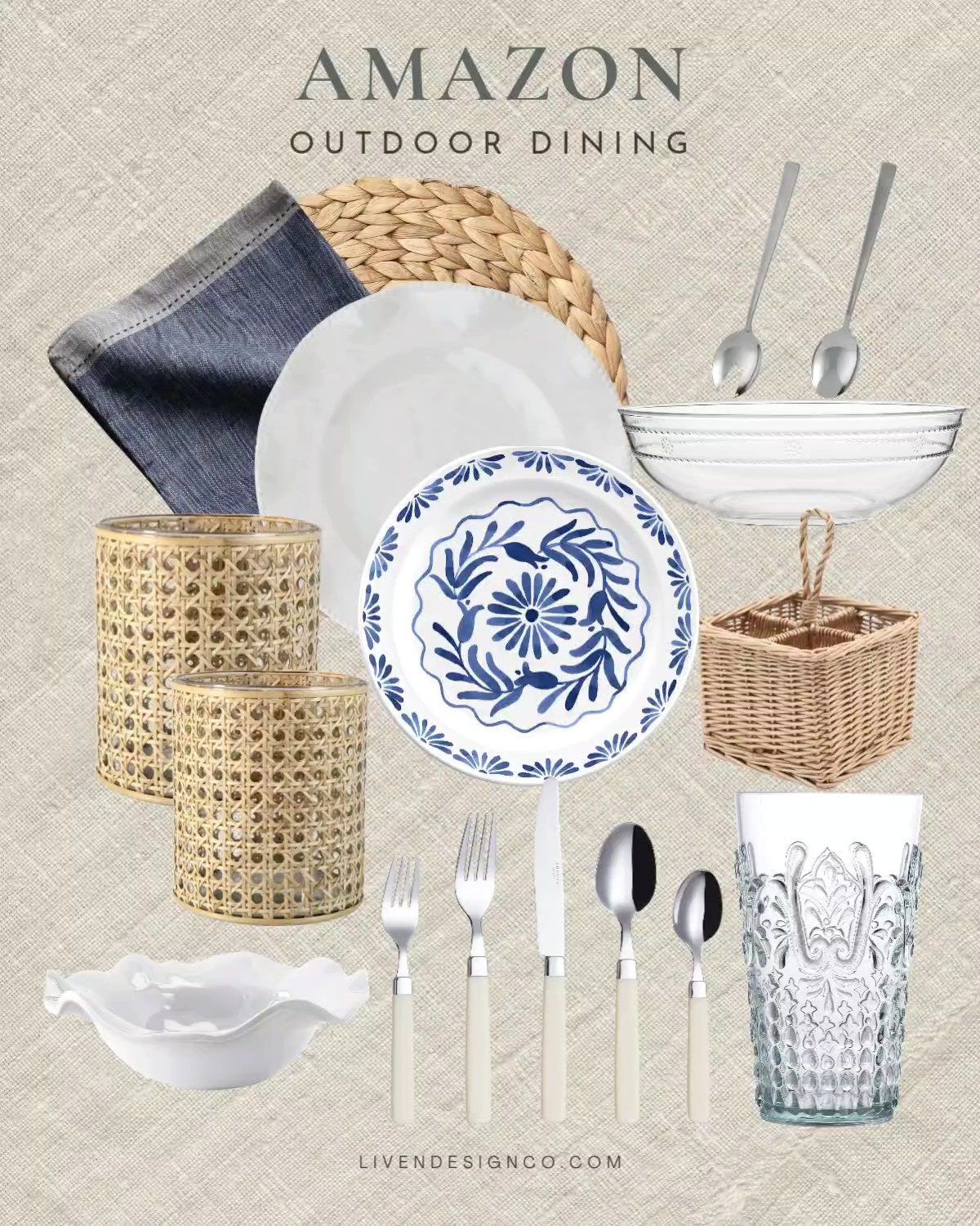Amazon outdoor dining finds. Melamine plates. Wicker woven candle holders. Cloth napkins. 4th of July table. Outdoor table setting. Serveware. Ruffled dinner plates 

#LTKSeasonal #LTKHome #LTKSaleAlert