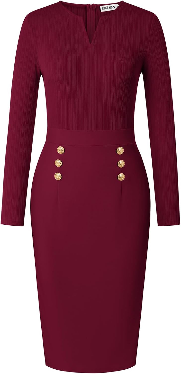 GRACE KARIN Women's 2026 Fall Long Sleeve Work Midi Dress | Amazon (US)