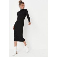 Tall Black Turtle Neck Ribbed Midi Dress | Missguided (US & CA)