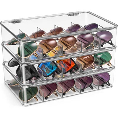 Plastic Stackable Eyeglass Case Storage Organizer For Multiple Glasses , Reading Glasses, Sunglass Holder With Hinged Lid For Eyewear Display Includes | Wayfair North America