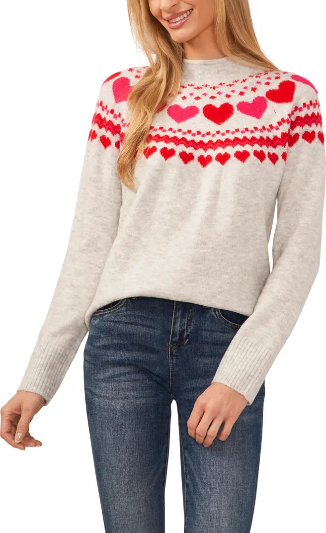 CeCe Fair Isle Heart Pattern Funnel Neck Sweater | Nordstrom | Nordstrom