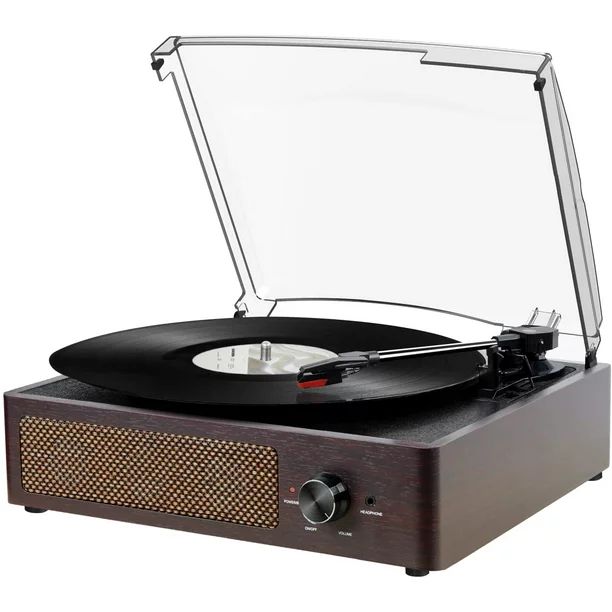 DIGITNOW Bluetooth Record Player Belt-Driven 3-Speed Turntable Built-in Stereo Speakers-Brown - W... | Walmart (US)