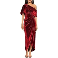 Velvet One Shoulder Bridesmaid Dress 2026 with Slit Maxi Formal Evening Dress YY006 | Amazon (US)