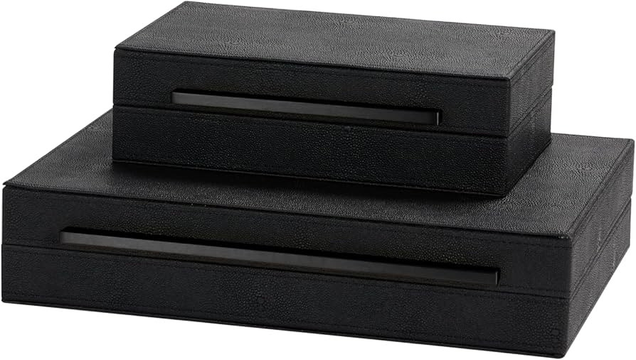 Set of 2 Decorative Boxes With Black Metal Handles，PU Faux Leather Jewelry Boxes Modern Storgag... | Amazon (US)