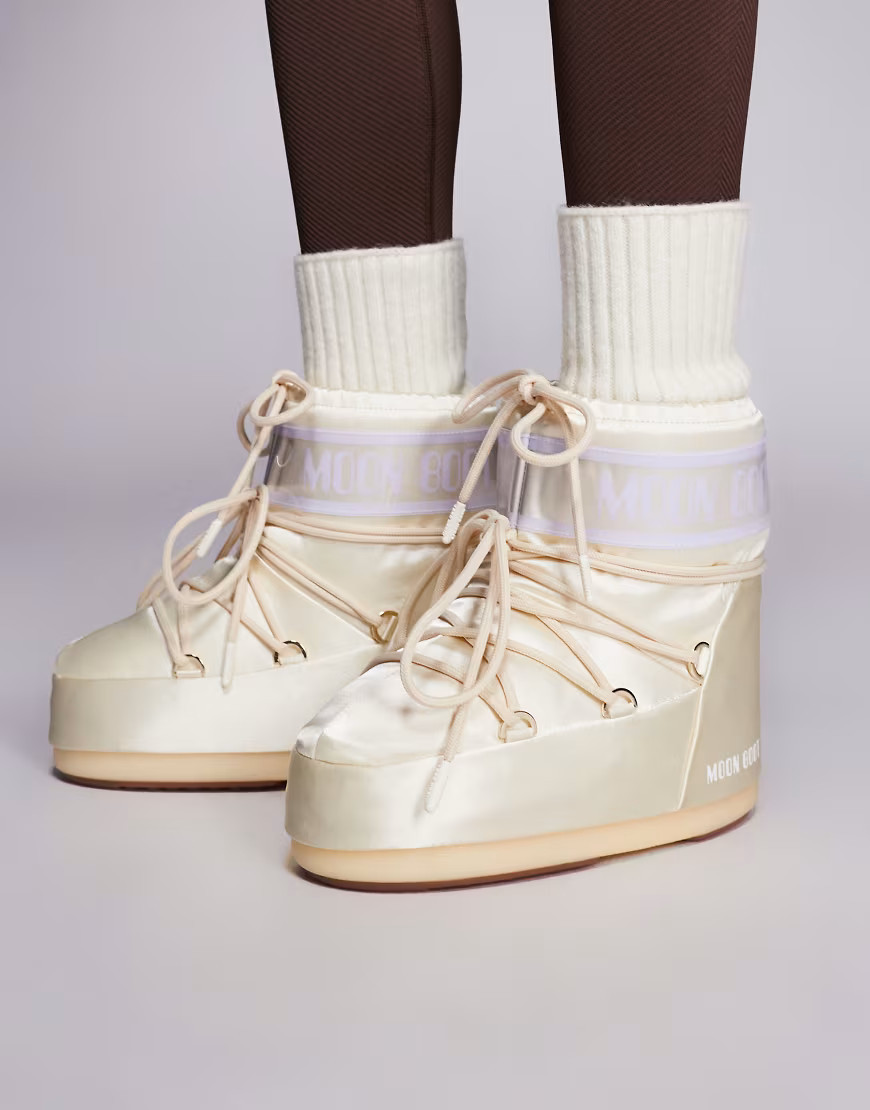 Moonboot - Icon - Lage snowboots in parelmoer-ivoorwit | ASOS (Global)