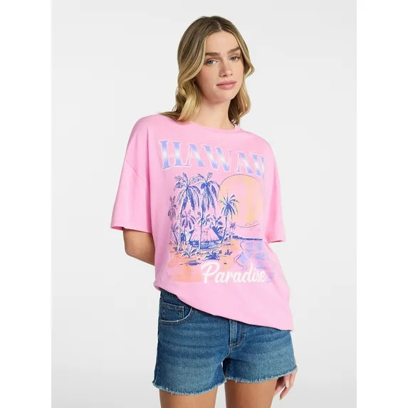 No Boundaries Washed Graphic Boyfriend Tee, Women's XXS-XXL | Walmart (US)