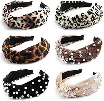 6 Pack Headbands for Women Leopard Wide Headbands and Pearl Knotted Headband Set, CUBACO Vintage ... | Amazon (US)