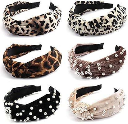 6 Pack Headbands for Women Leopard Wide Headbands and Pearl Knotted Headband Set, CUBACO Vintage ... | Amazon (US)