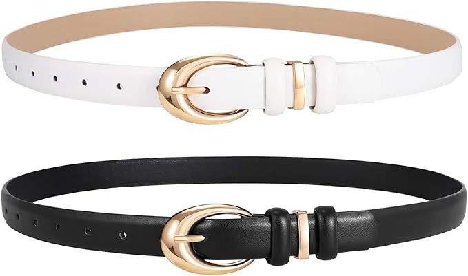 2 Pack Women Leather Belts for Jeans Dress Fashion Ladies Belt with Gold Silver Buckle | Amazon (US)