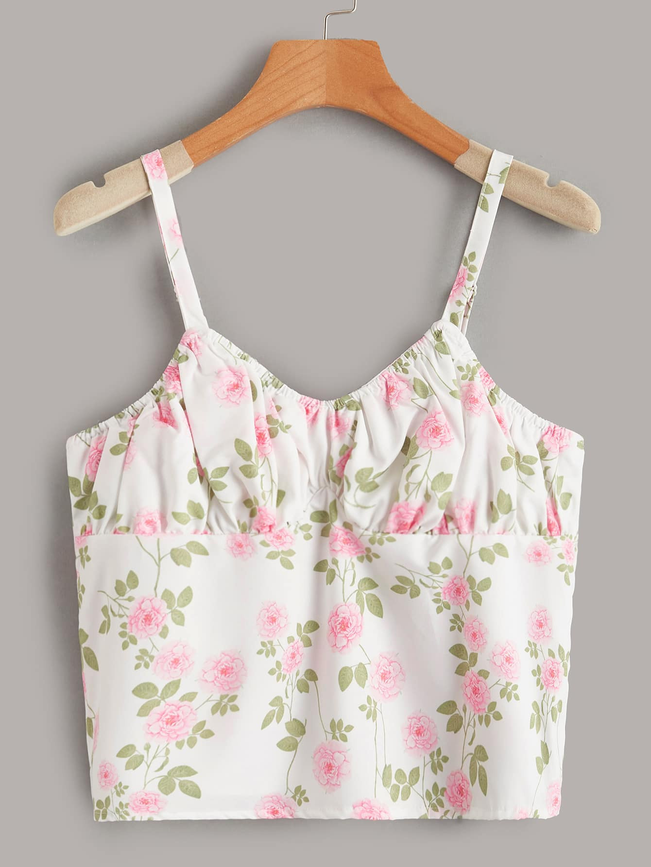 ROMWE Floral Print Ruched Bust Cami Top | SHEIN