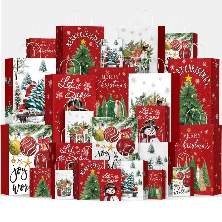 Sm:)e 24 Pack Christmas Gift Paper Bags Bulk with handles Wrapping, Christmas Trees Snowman Truck... | Walmart (US)