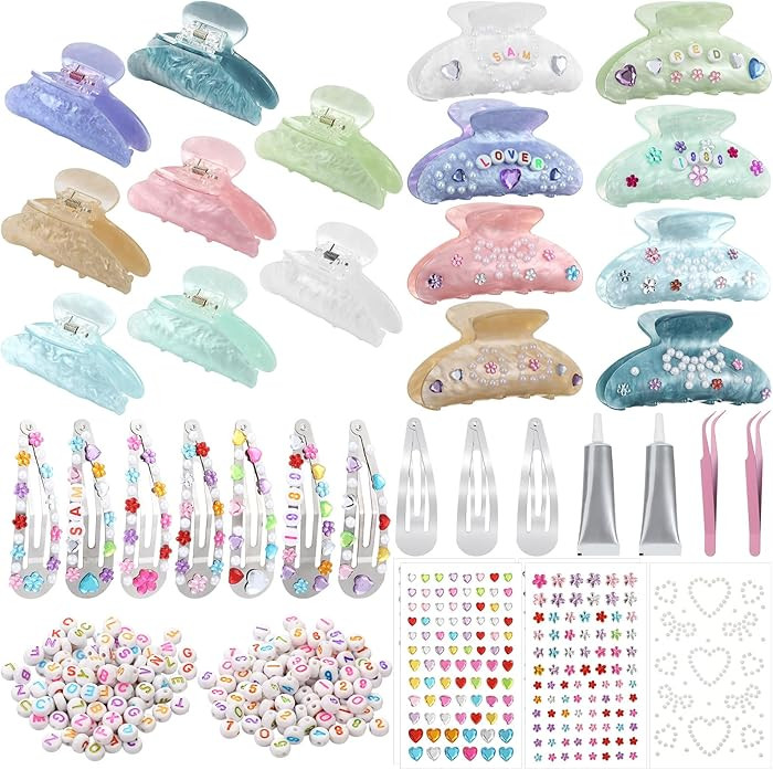 Kathfly 8 Sets DIY Hair Claw Clips Sets Acrylic Hair Claw Clips Letters Beads and Star Peal Flowe... | Amazon (US)