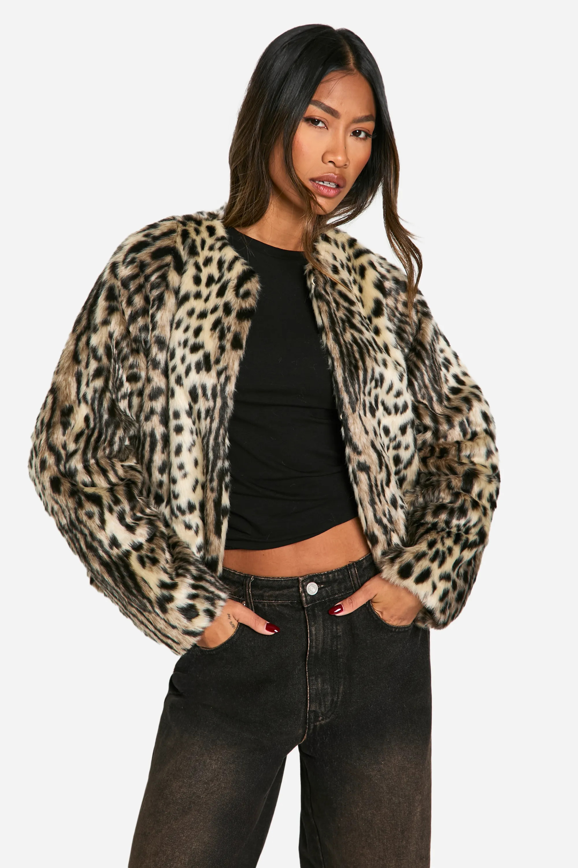 Collarless Leopard Faux Fur Jacket | Boohoo.com (UK & IE)