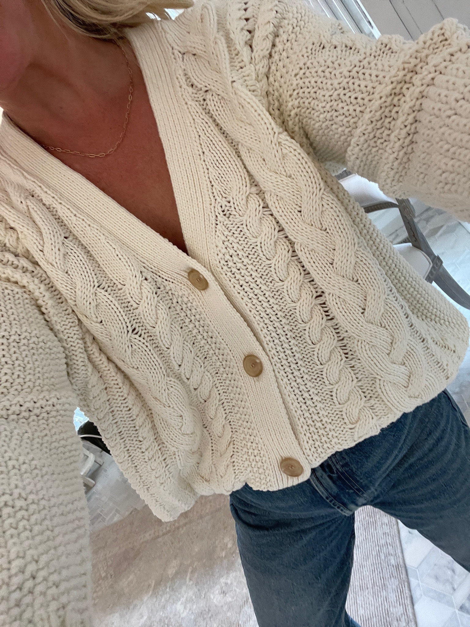 Wearing size xs in cardigan. 

#LTKSeasonal #LTKstyletip #LTKFind