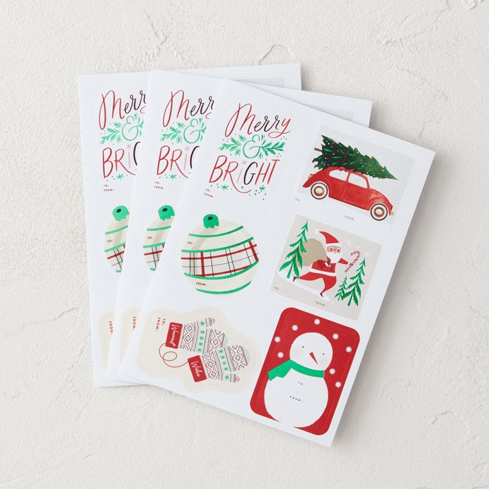 "Classic holiday" - Customizable Gift Stickers in Green or Red by Multiple Artists. | Minted