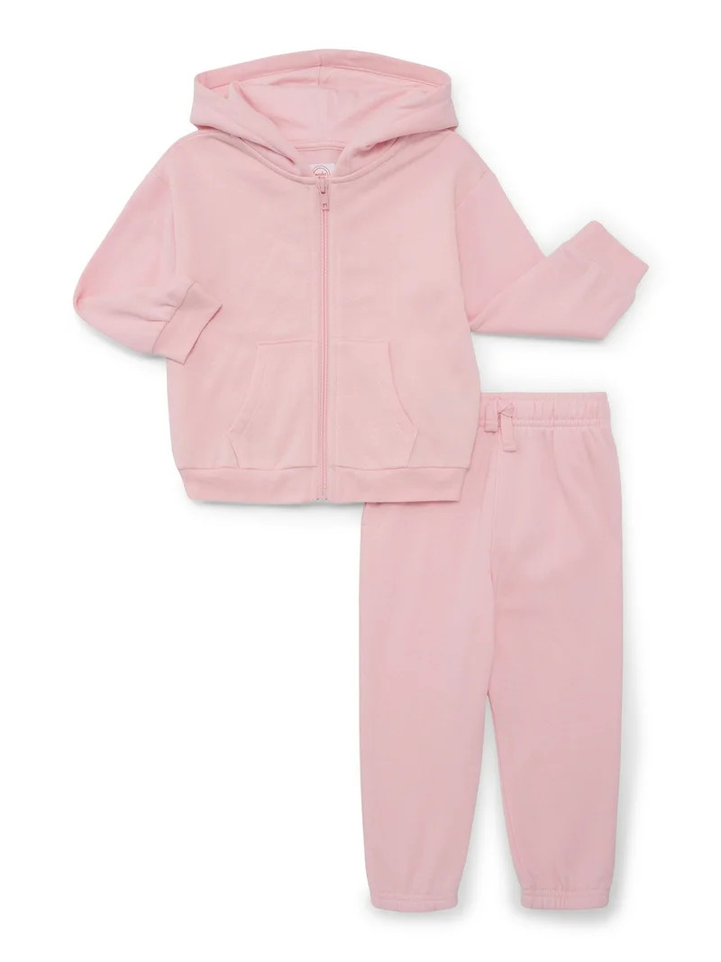 Wonder Nation Baby Unisex Fleece Zip Hoodie and Joggers Set, 2-Piece, Sizes Newborn-18 Months | Walmart (US)