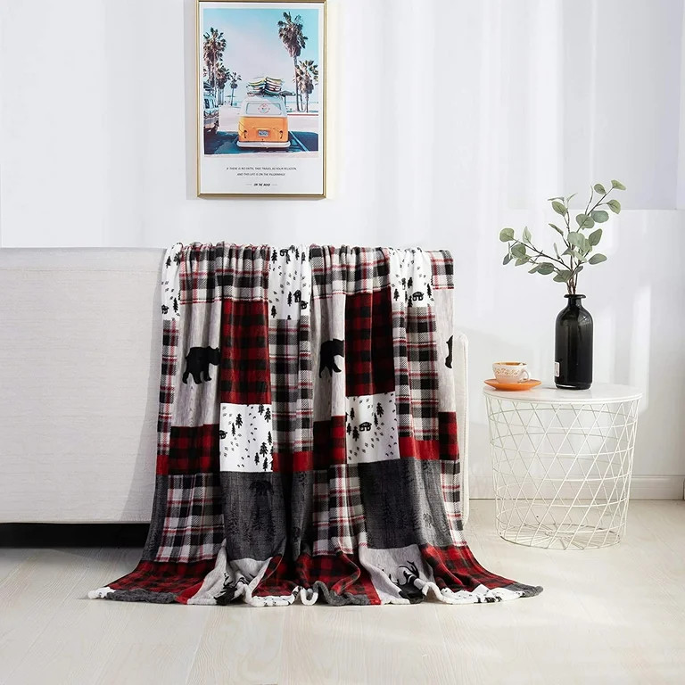 Elegant Comfort 50 x 60 Blanket Gift Christmas Throw, PatchWork | Walmart (US)