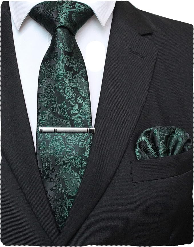 JEMYGINS Mens Solid Color Paisley Necktie and Pocket Square with Tie Clip Sets | Amazon (US)