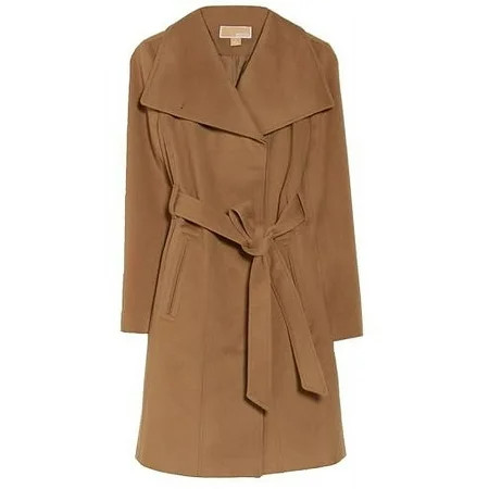 Michael Michael Kors Wool Belted Wrap Solid Camel Coat | Walmart (US)