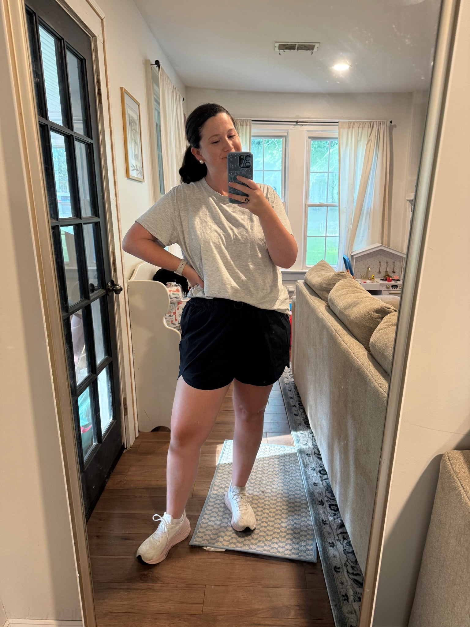 Mom ootd. Running shorts with great length!! I looove these! Workout outfit 