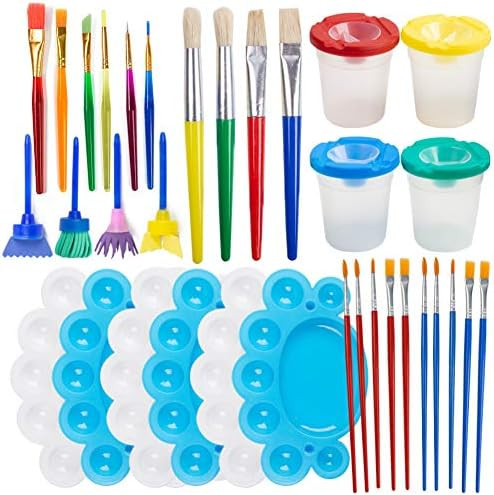 BigOtters Painting Tool Kit, 34Pcs Paint Supplies Include Paint Cups with Lids Palette Tray Multi... | Amazon (US)
